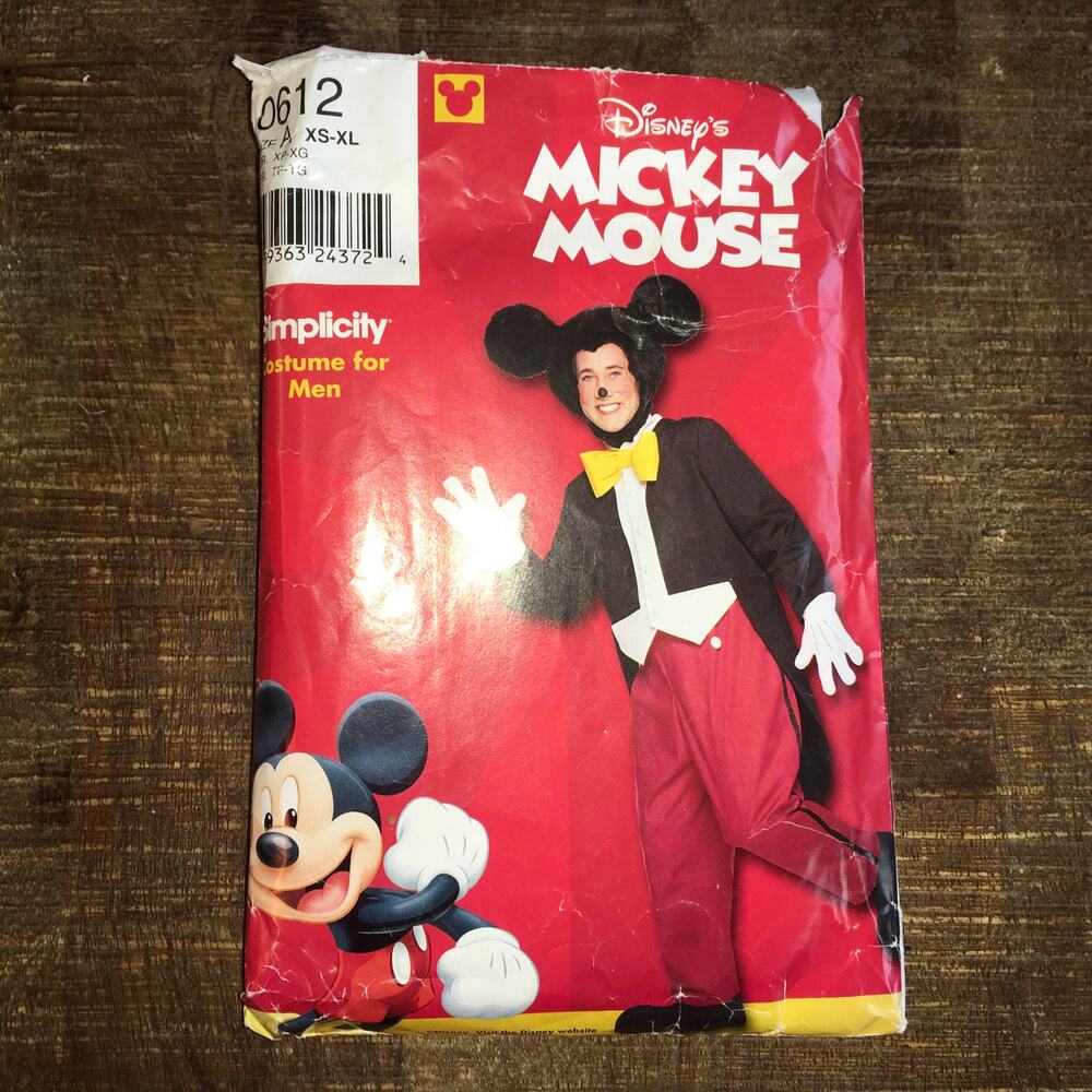 Simplicity Sewing Pattern 0612 Disney Mickey Mouse Costume Mens 30-48 UNCUT